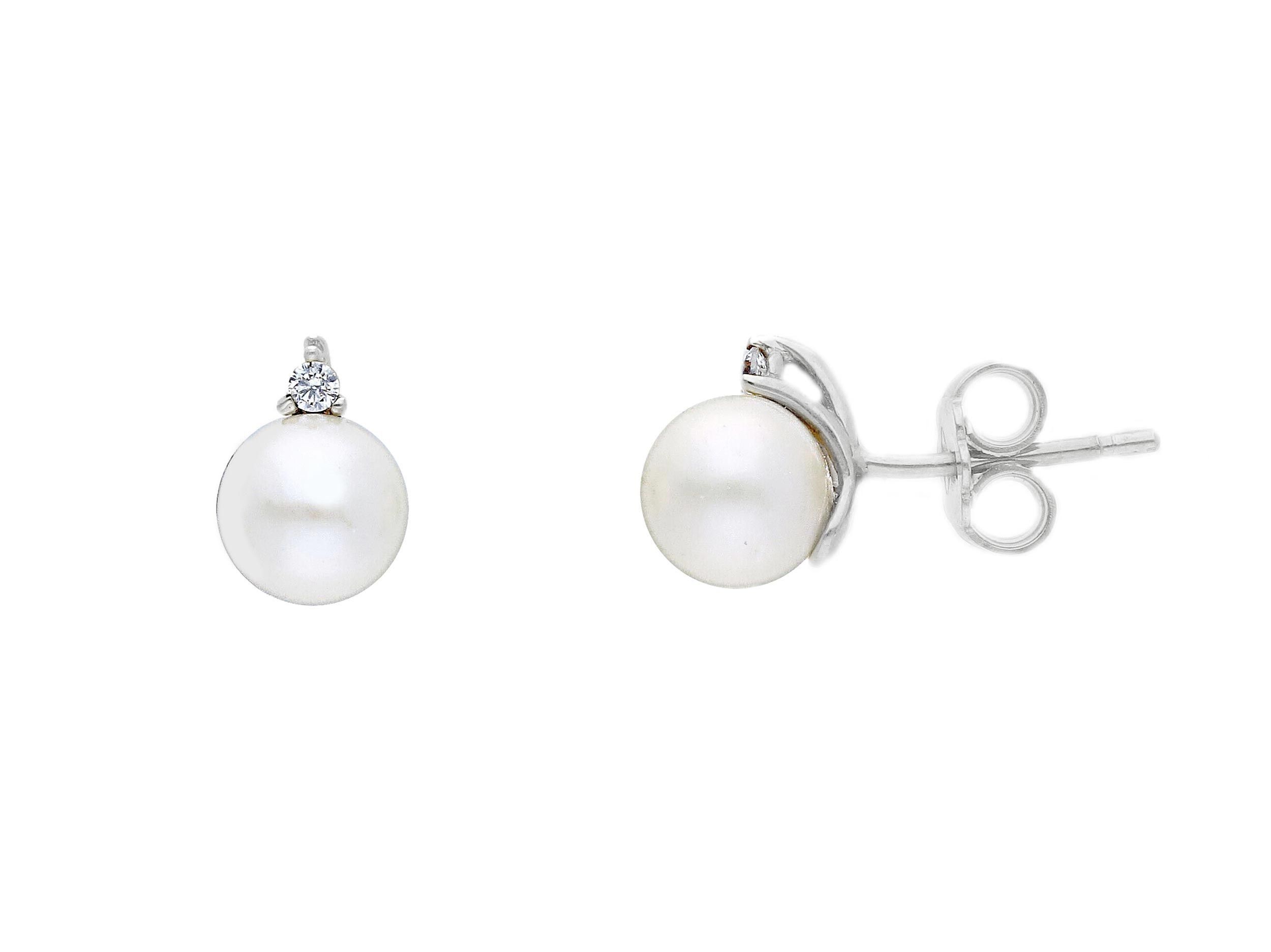 White gold earrings 9k with pearls and zircon  (code S173619)